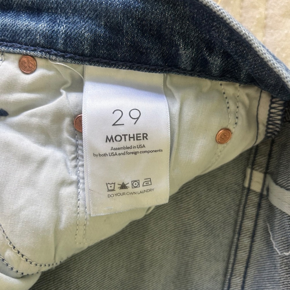 MOTHER Two-Tone Blue Cropped Wide Leg Jeans - Picture 6 of 11
